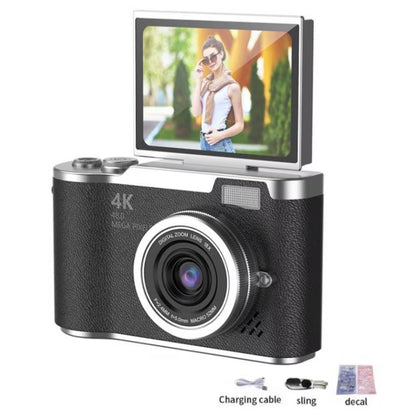 4K Digital Camera Beauty Filters 48MP HD Student CCD Camera CMOS anti Shake 180° Flip Screen Selfie Camera for Kids Adults Gift
