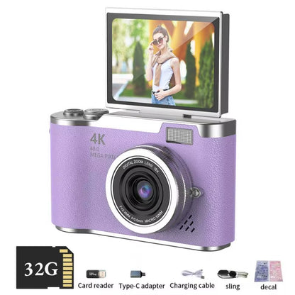 4K Digital Camera Beauty Filters 48MP HD Student CCD Camera CMOS anti Shake 180° Flip Screen Selfie Camera for Kids Adults Gift